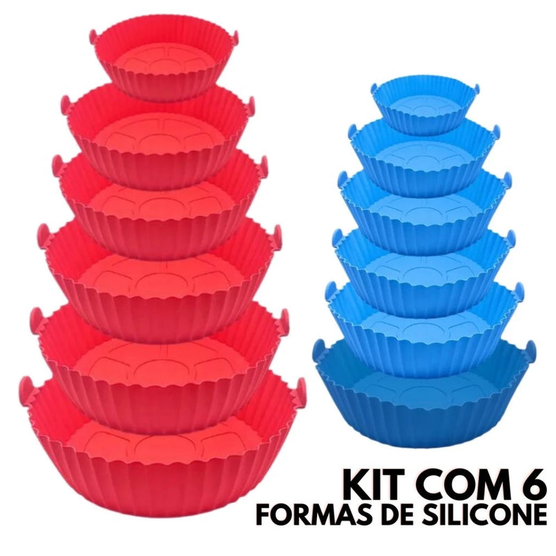 Kit 6 Peças/Conjunto Cesto de Silicone Forma Redonda Air Fryer e Forno